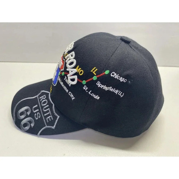 Men's Route 66 Mother Road SIgn US HIstorical Map Hat Black SnapBack Cap - Picture 3 of 6
